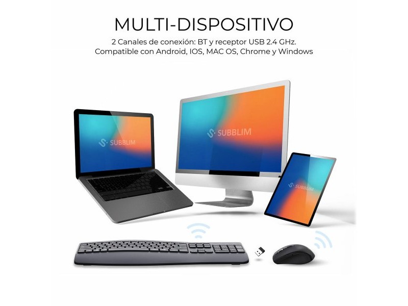 Клавиатура с мишка Subblim OFFICE PROWAVE Черен Испанска Qwerty QWERTY