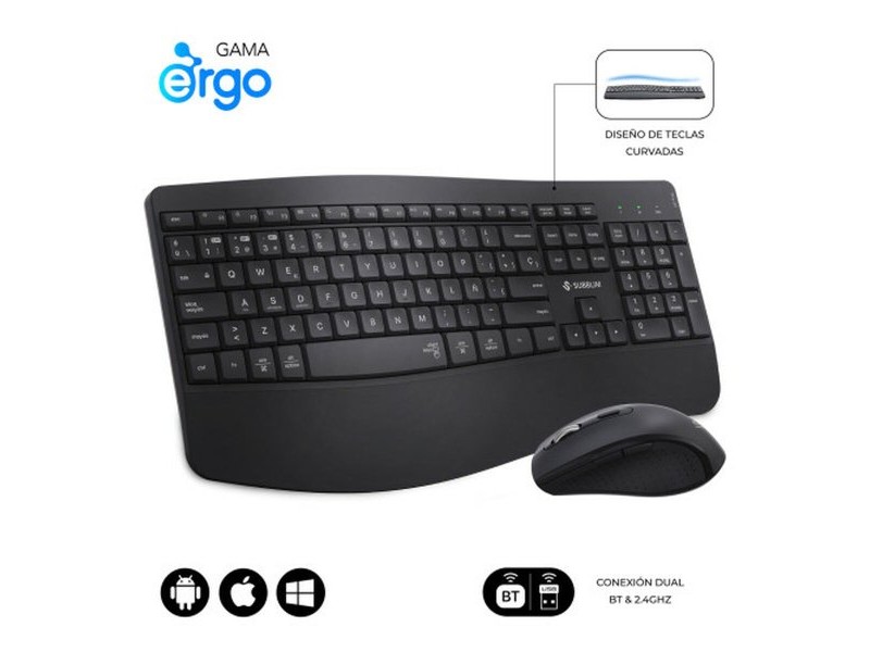 Клавиатура с мишка Subblim OFFICE PROWAVE Черен Испанска Qwerty QWERTY