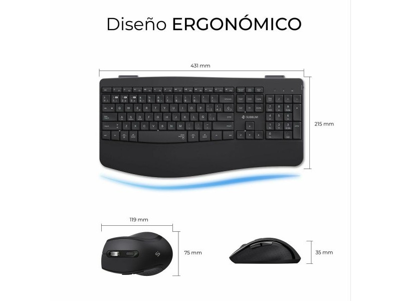 Клавиатура с мишка Subblim OFFICE PROWAVE Черен Испанска Qwerty QWERTY