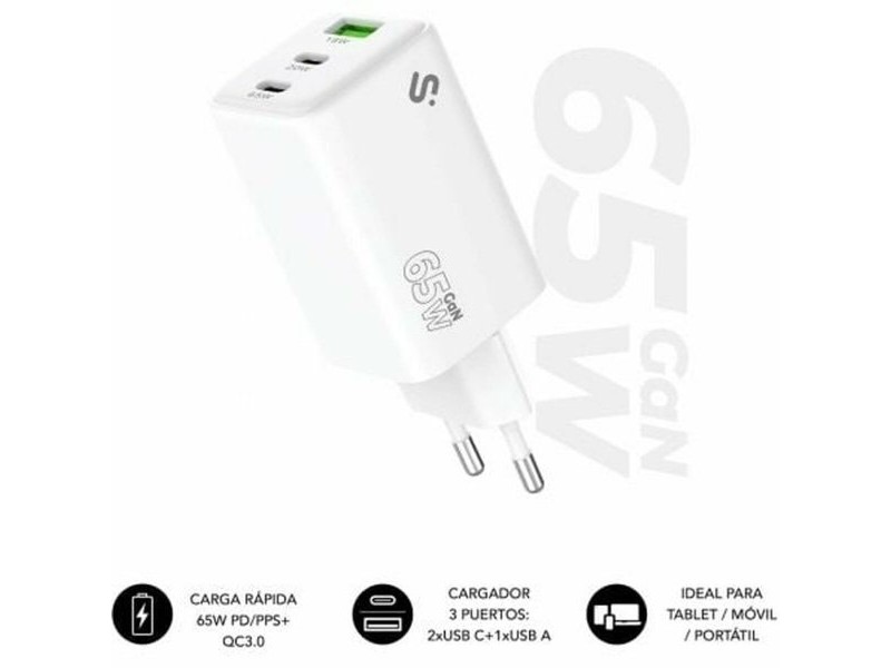Зарядно за стена Subblim SUBCHG-6G6530 Бял 65 W 120 W