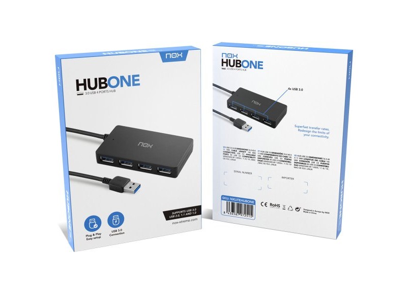 USB извод Nox-Xtreme NXLITEHUBONE USB x 4 Черен
