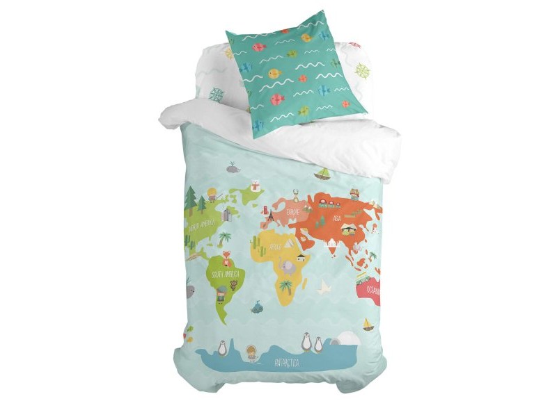 Комплект покривка за завивка HappyFriday Happynois World Map Многоцветен 80 легло 2 Части