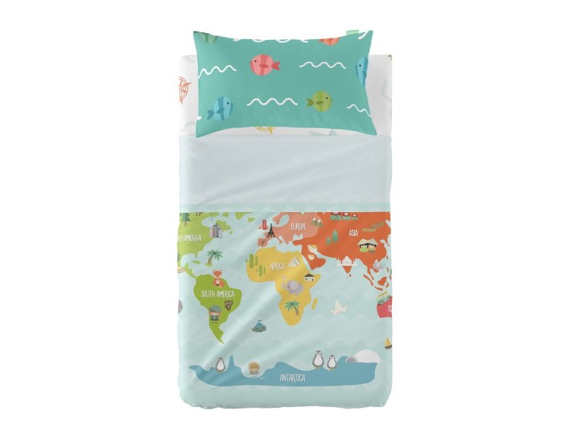 Комплект Чаршафи HappyFriday Happynois World Map Многоцветен Бебешко Креватче 2 Части
