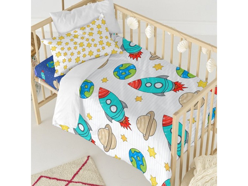 Комплект покривка за завивка HappyFriday Mr Fox Space rocket Многоцветен Бебешко Креватче 2 Части