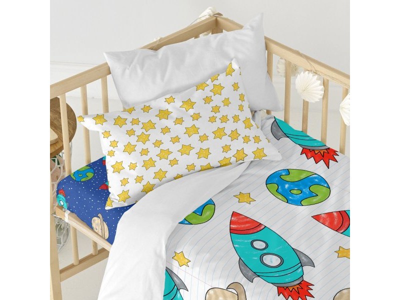 Комплект покривка за завивка HappyFriday Mr Fox Space rocket Многоцветен Бебешко Креватче 2 Части