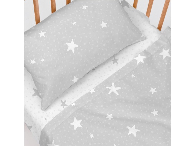 Комплект Чаршафи HappyFriday Basic Kids Little star Сив Бебешко Креватче 2 Части