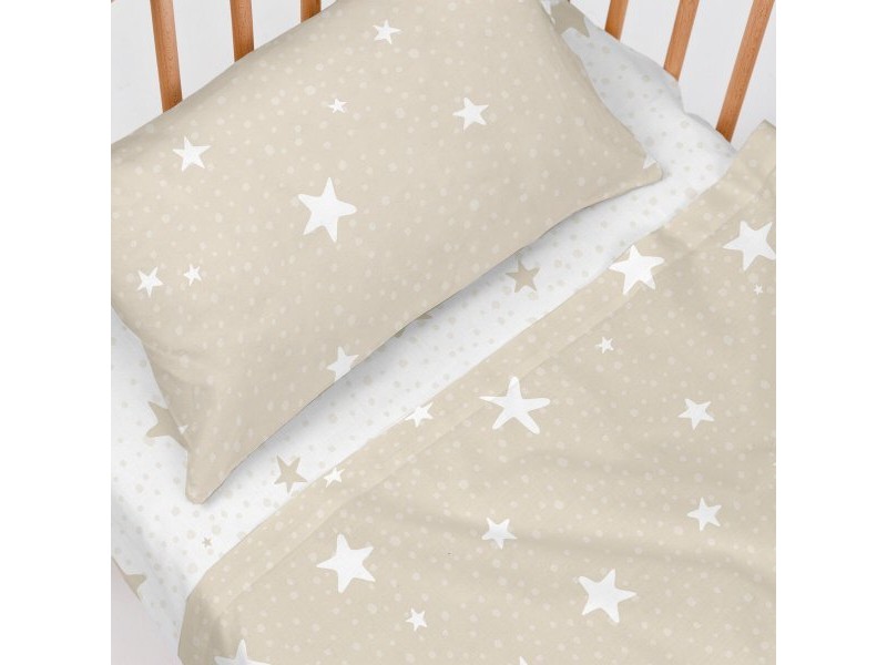 Комплект Чаршафи HappyFriday Basic Kids Little star Бежов Бебешко Креватче 2 Части