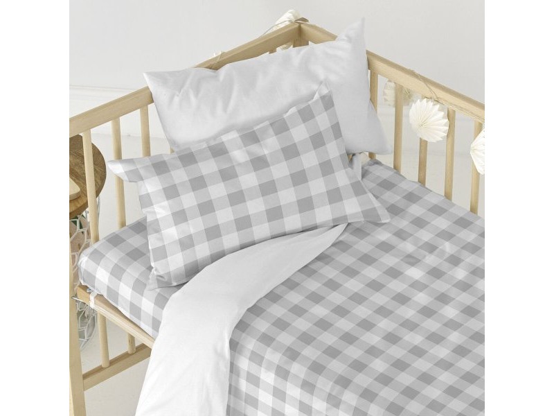Комплект покривка за завивка HappyFriday Basic Kids Сив Бебешко Креватче Гингам 2 Части