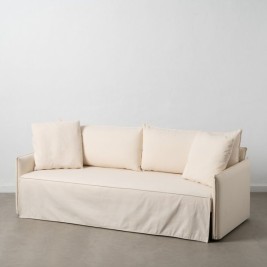Разтегателен диван 200 x 94 x 86 cm Синтетичен плат Сметана