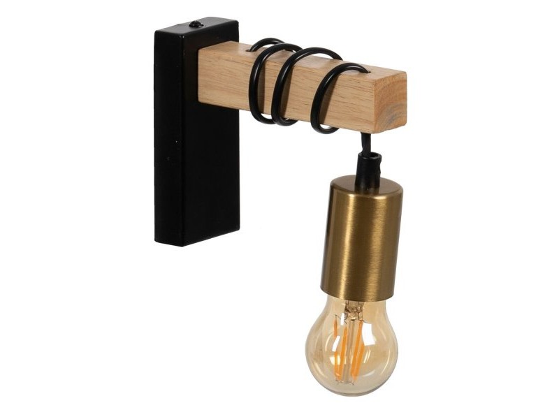Аплик за стена Черен Бежов Дървен Желязо A 220-240 V 15 x 5 x 12 cm