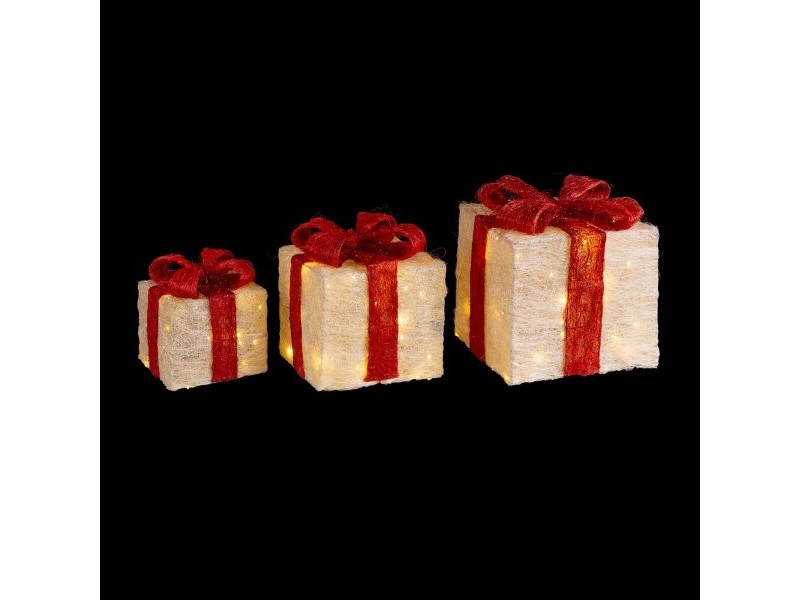 Коледна Украса Бял Червен Метал влакно Подаръчна кутия 25 x 25 x 31 cm (3 броя) Коледна Украса Бял Червен Метал влакно Подаръчна кутия 25 x 25 x 31 cm (3 броя)