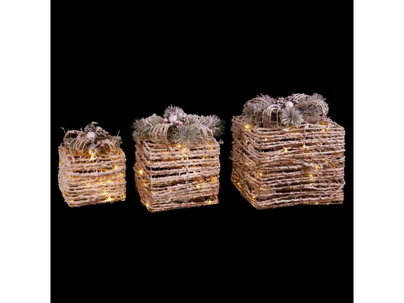 Коледна Украса Естествен Метал Пластмаса влакно Подаръчна кутия 25 x 25 x 36 cm (3 броя)