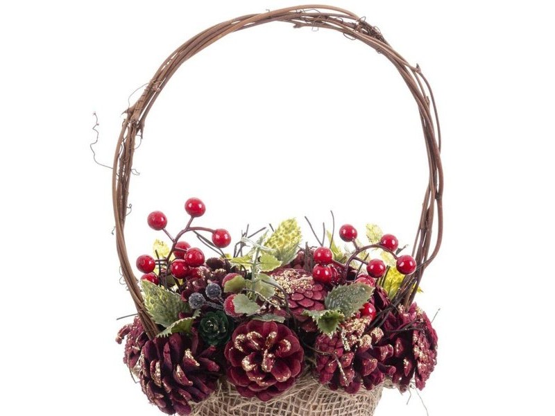 Коледна Украса Червен Многоцветен Pатан Пластмаса Foam Ананаси Кошница 21 x 21 x 30 cm