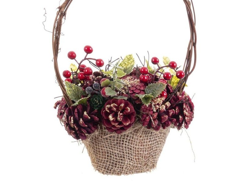 Коледна Украса Червен Многоцветен Pатан Пластмаса Foam Ананаси Кошница 21 x 21 x 30 cm