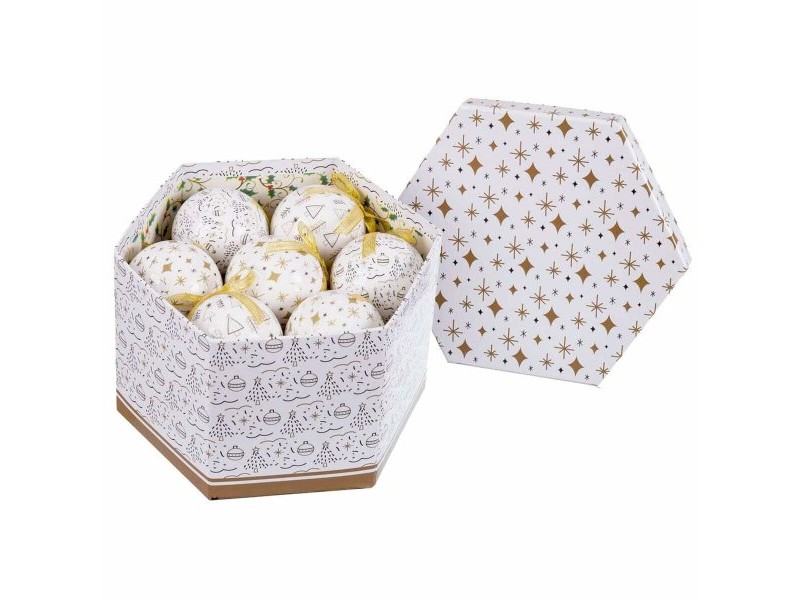 Коледни топки Бял Златен хартия Polyfoam 7,5 x 7,5 x 7,5 cm (14 броя)