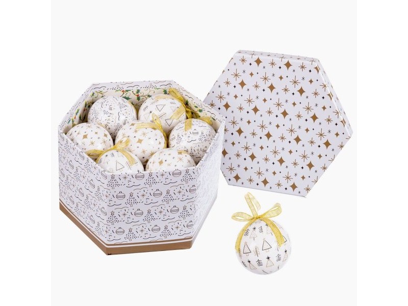 Коледни топки Бял Златен хартия Polyfoam 7,5 x 7,5 x 7,5 cm (14 броя)