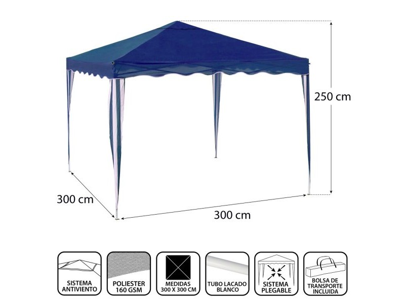 Пергола Gazebo Стомана 300 x 300 x 250 cm Син Пергола Gazebo Стомана 300 x 300 x 250 cm Син