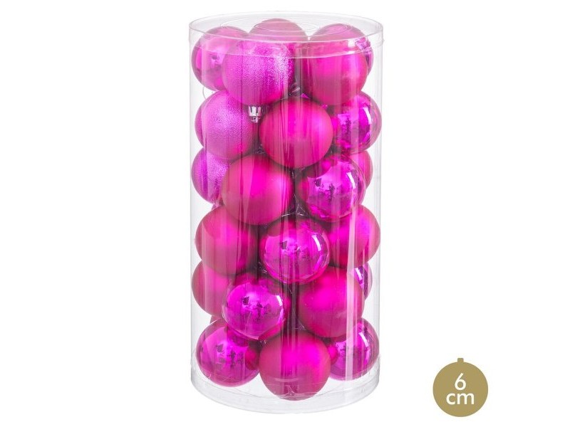 Коледни топки Фуксия Пластмаса Ø 6 cm (30 броя)