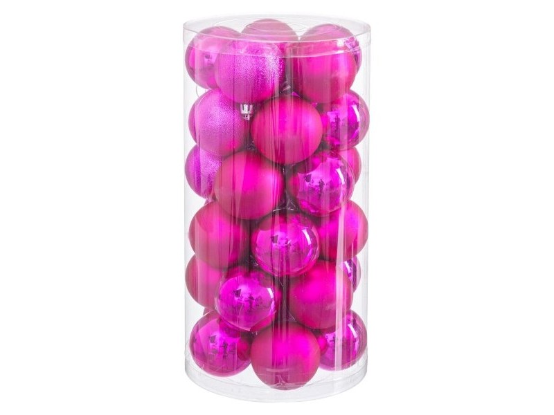 Коледни топки Фуксия Пластмаса Ø 6 cm (30 броя)