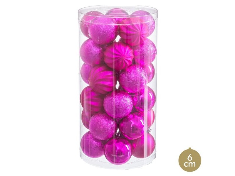 Коледни топки Фуксия Пластмаса Ø 6 cm (30 броя)