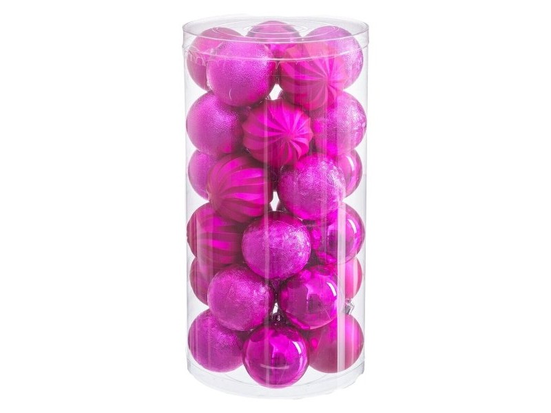 Коледни топки Фуксия Пластмаса Ø 6 cm (30 броя)