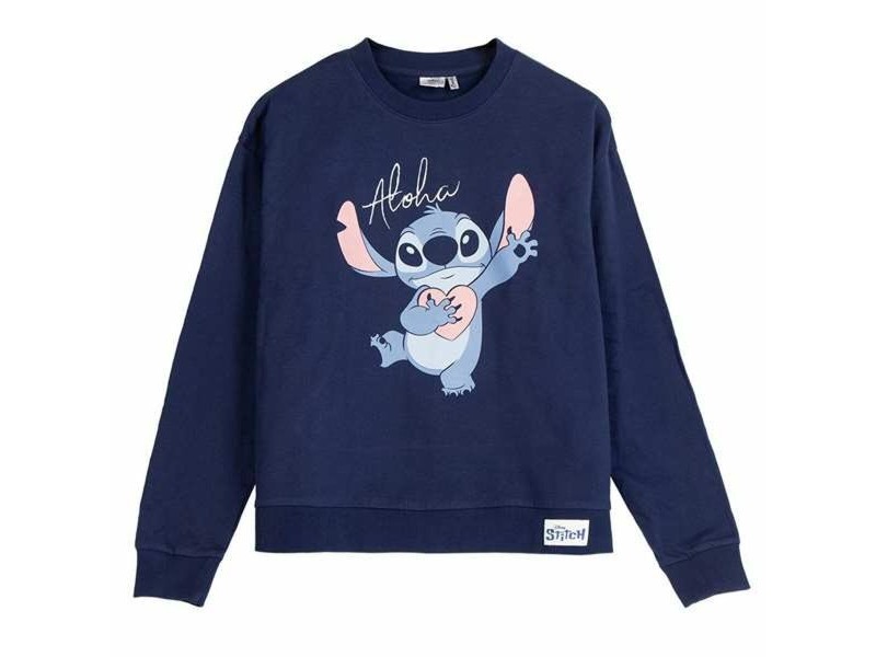 Дамски суичър без качулка Stitch Тъмно синьо M