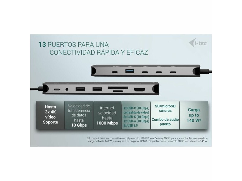 USB извод i-Tec C31NANOTRIPLEDOCKPD Сив