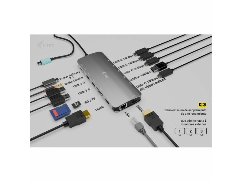 USB извод i-Tec C31NANOTRIPLEDOCKPD Сив