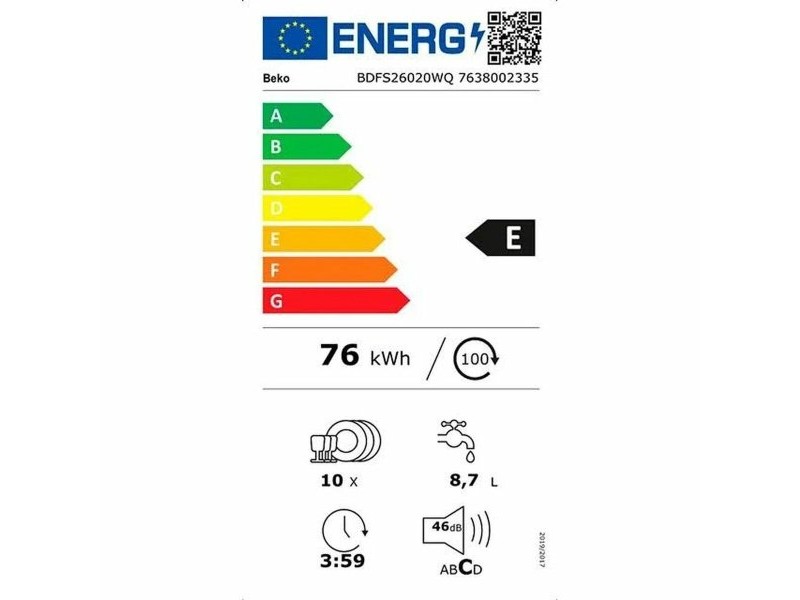 Съдомиялна BEKO BDFS26020WQ Бял 45 cm