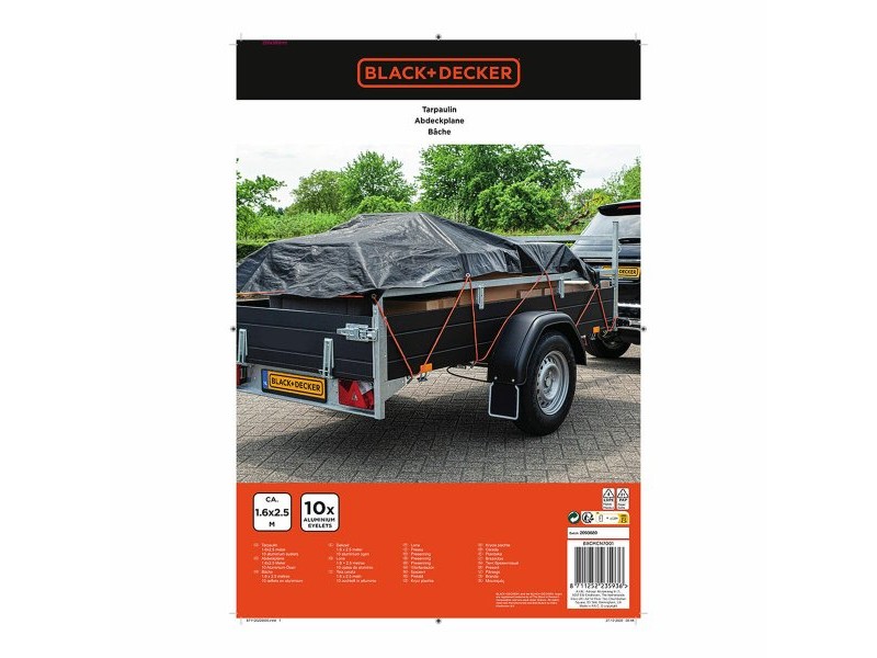 Покривка за ремарке Black & Decker Черен 1,6 x 2,5 m Покривка за ремарке Black & Decker Черен 1,6 x 2,5 m