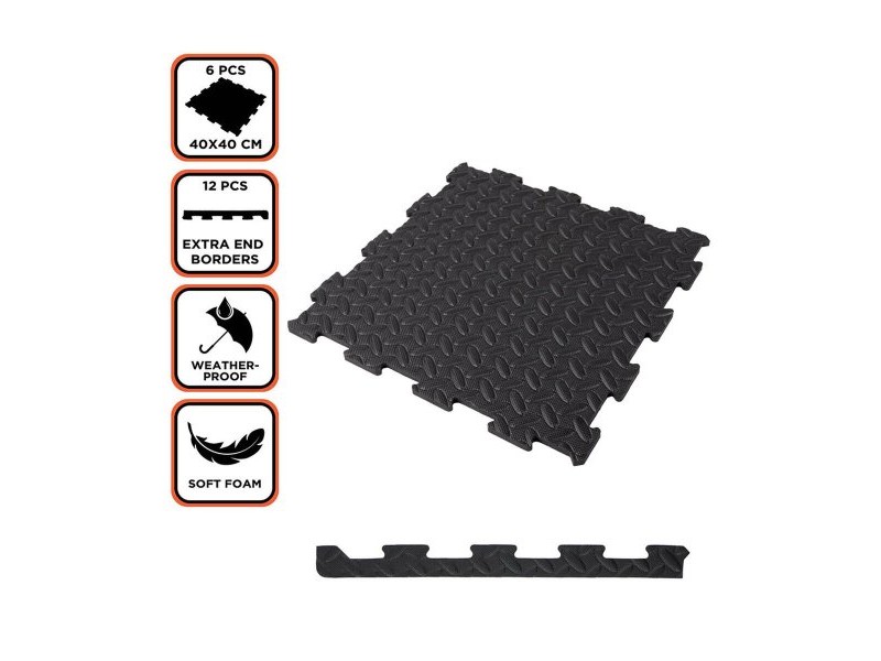Плочки от EVA пяна Black & Decker Черен Гума Ева 40 x 40 cm (6 Части)