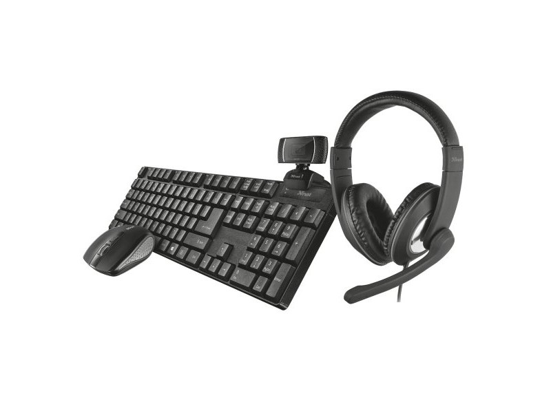 Клавиатура с мишка Trust Qoby Черен QWERTY 4 Части