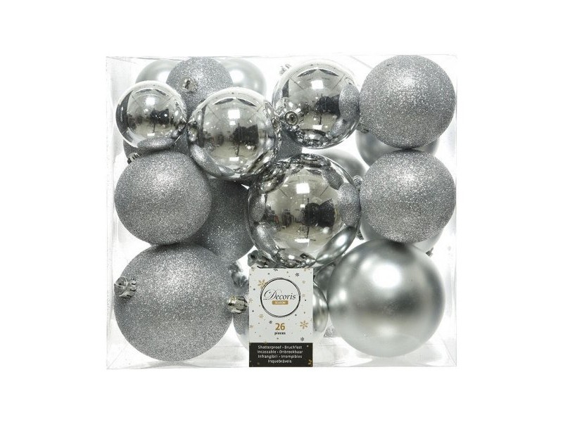 Коледни топки Decoris Сребрист Ярък (26 Части)