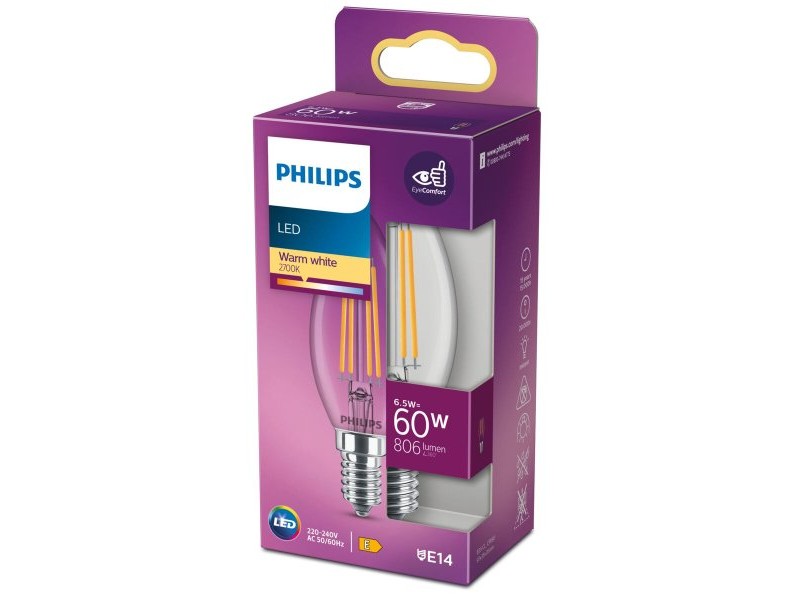 LED крушка за лампа тип свещ Philips Equivalent  E14 60 W Бял E (2700 K)