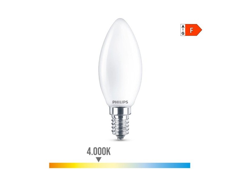 LED крушка Philips Свещ Бял F 40 W 4,3 W E14 470 lm 3,5 x 9,7 cm (4000 K) LED крушка Philips Свещ Бял F 40 W 4,3 W E14 470 lm 3,5 x 9,7 cm (4000 K)