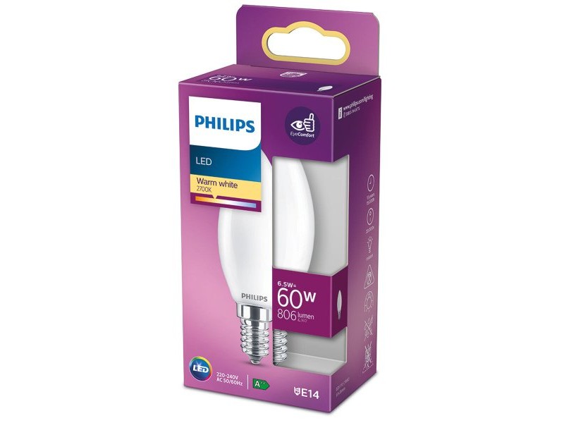 LED крушка Philips Свещ E 6,5 W 60 W E14 806 lm 3,5 x 9,7 cm (2700 K)