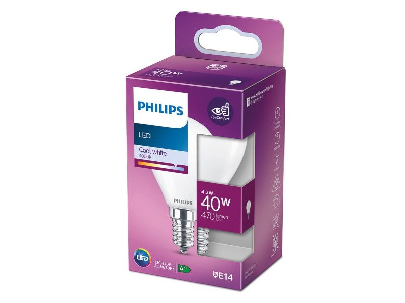 LED крушка Philips F 40 W 4,3 W E14 470 lm 4,5 x 8,2 cm (4000 K)