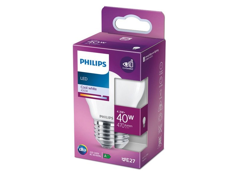 LED крушка Philips Бял F 40 W 4,3 W E27 470 lm 4,5 x 7,8 cm (4000 K)