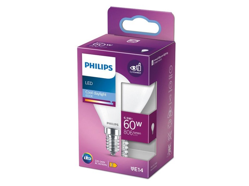 LED крушка Philips E 6,5 W E14 806 lm Ø 4,5 x 8 cm (6500 K)