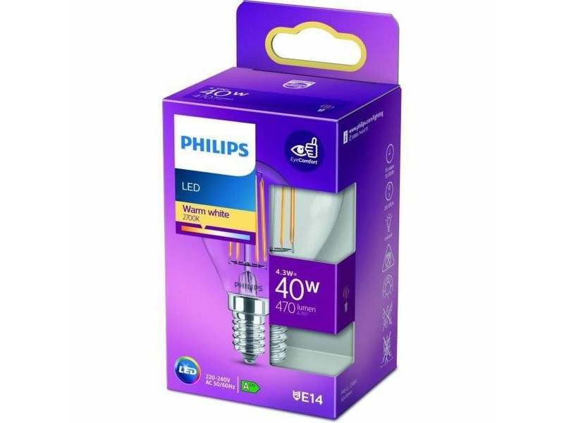 Сферична LED крушка за лампа Philips Classic 40 W E14 F 4,3 W (2700k) Сферична LED крушка за лампа Philips Classic 40 W E14 F 4,3 W (2700k)