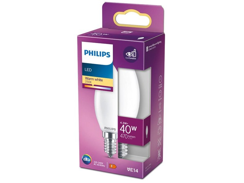 LED крушка Philips Свещ F 4,3 W E14 470 lm 3,5 x 9,7 cm (2700 K) LED крушка Philips Свещ F 4,3 W E14 470 lm 3,5 x 9,7 cm (2700 K)