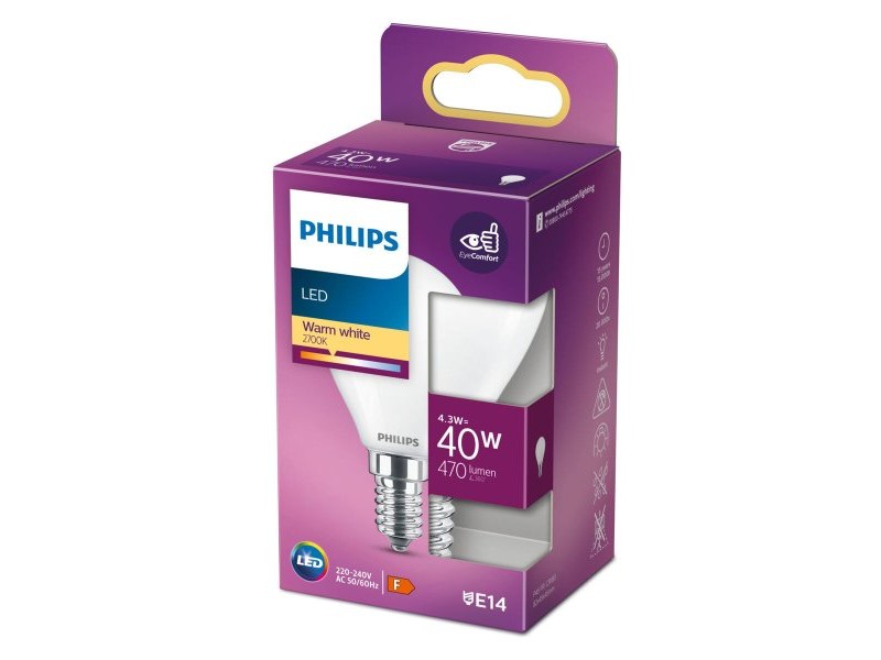 LED крушка Philips F 40 W 4,3 W E14 470 lm 4,5 x 8,2 cm (2700 K)