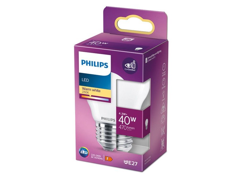 LED крушка Philips F 40 W 4,3 W E27 470 lm 4,5 x 8,2 cm (2700 K)