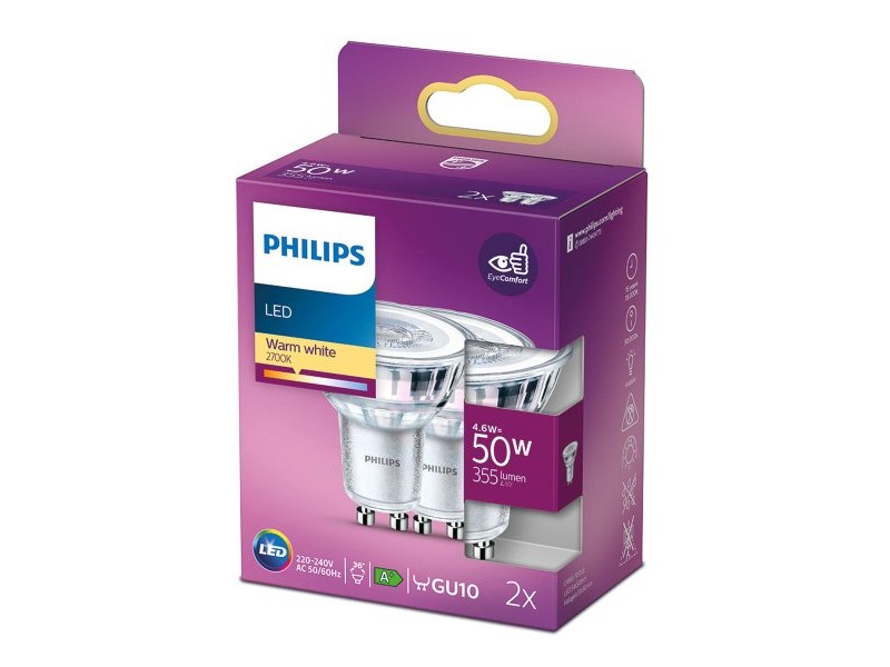 LED лампа Philips 4,6 W GU10 Бял F (2700 K)