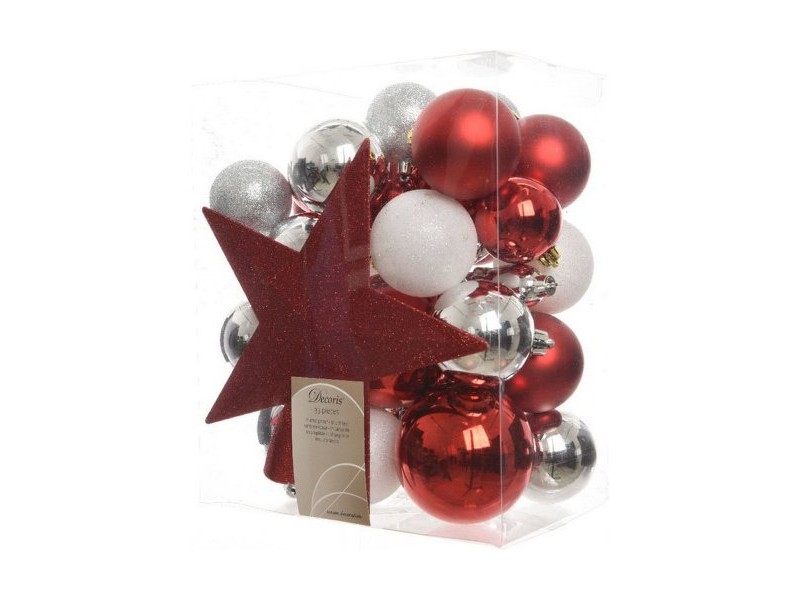 Коледни топки Decoris Rojo/Blanco 33 Части