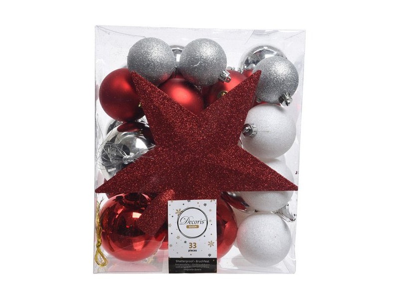 Коледни топки Decoris Rojo/Blanco 33 Части