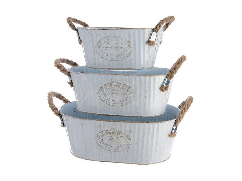 Комплект саксии Decoris Бял Метал Въже цинк Овал С дръжки (3 Части)