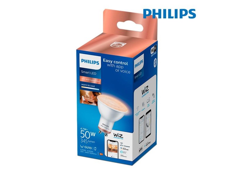 LED двуцветна крушка за лампа Philips Wiz Бял F 4,7 W GU10 345 Lm (2700 K) (2700-6500 K)
