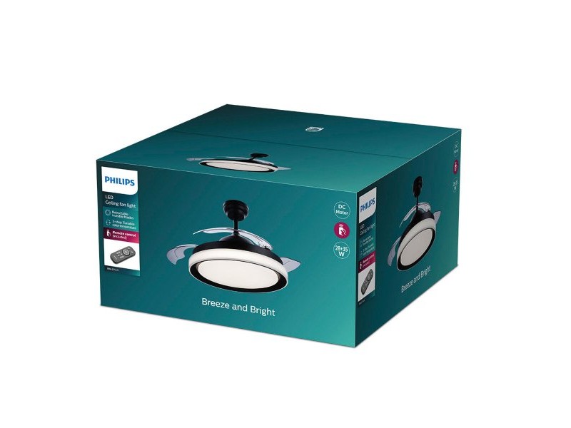 Вентилатор за таван с осветление Philips Atlas Черен 35 W 28 W 4500 Lm (2700 K)