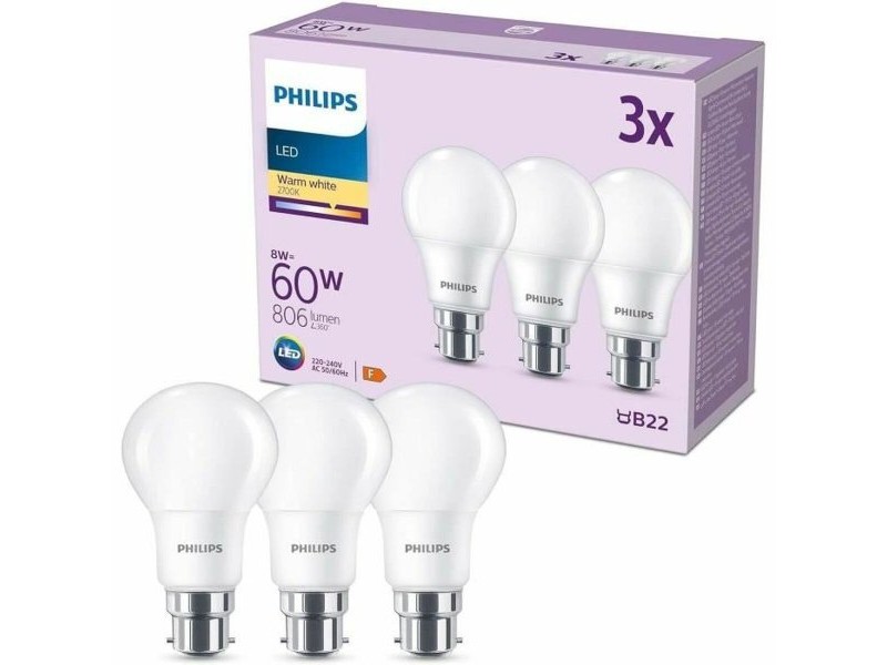LED крушка Philips 60 W матов Топло Бяло F 8 W 60 W B22 3 броя (2700 K) LED крушка Philips 60 W матов Топло Бяло F 8 W 60 W B22 3 броя (2700 K)